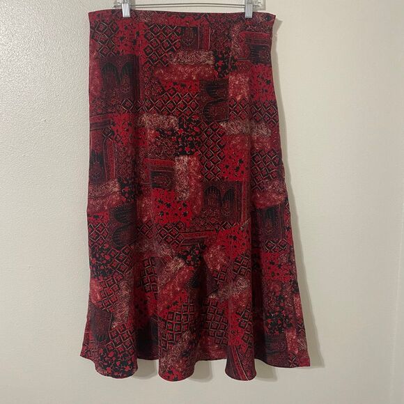 Vintage Red Patchwork Prairie Western Cottagecore Boho Cowgirl Midi Skirt Large - Picture 1 of 8